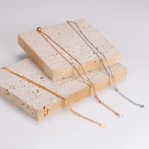 Minimalist double-layered snake chain bracelet with round beads in gold, rose gold and silver