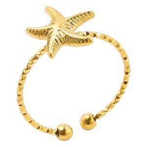 Minimalistischer goldener Seestern Ring aus Edelstahl mit Struktur für Damen