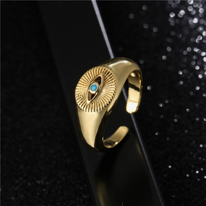 Evil Eye Adjustable Ring Gold Plated Copper Turquoise Zircon Vintage Boho Jewelry For Women