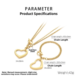 Détails du coffret collier et bracelet cœur évidé doré avec fermoir à bascule OT
