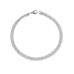 Silver titanium double-layer chain bracelet with lobster clasp on white background