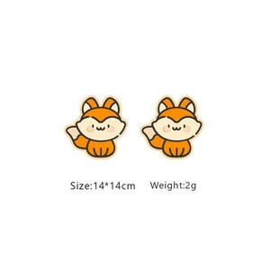 Detailed view of orange cartoon fox earrings with size 14x14cm and weight 2g specs