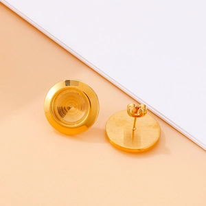 Pair of gold circular stud earring bases with smooth finish and butterfly backings