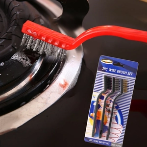 3PC Kitchen Cleaning Wire Brush Set Stainless Steel Copper Nylon Bristles Gas Stove Rust Removal Scrubbing Tools