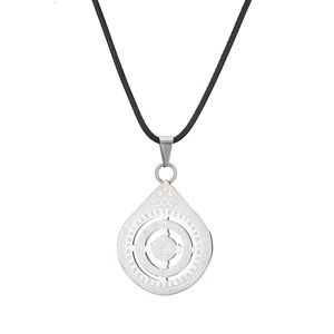Silver stainless steel lotus flower pendant necklace with rotating mantra on black cord