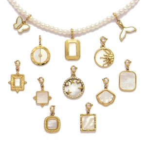Gold stainless steel pearl necklace set with shell butterfly and fish tail charms