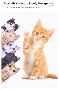 Macro detail of microfiber cat hand towels showing five realistic cartoon animal prints