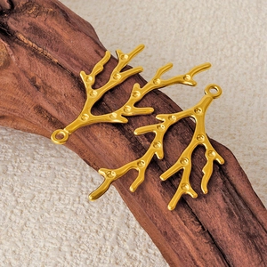 Three golden tree branch pendants made of 304 stainless steel for DIY jewelry making