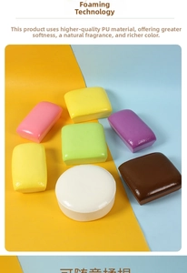 Close-up of colorful soft slow-rebound PU foam cubes with a smooth matte texture