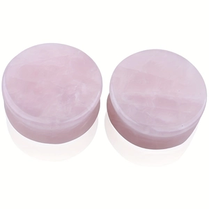 Pair of cylindrical pink quartz stone ear tunnel plugs for body piercing jewelry