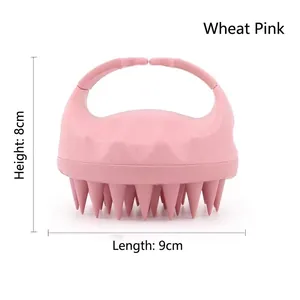 Pink silicone scalp massage brush with ergonomic handle for hair cleaning, 9cm x 8cm size