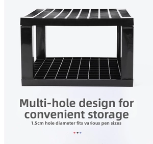 Detail of 96-hole black brush holder showing 1.5cm mesh grid for art supplies