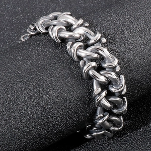 Industrial vintage silver chunky chain link bracelet for men in textured stainless steel