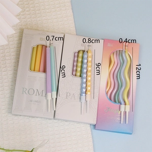 Macaron color pencil cake candles in wavy and straight shapes for birthday decoration