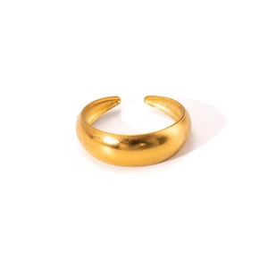 Detailed view of polished gold titanium steel open ring with smooth arched design