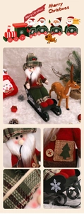 Detailed view of knitted fabric and embroidery on Santa Claus sleigh plush decoration