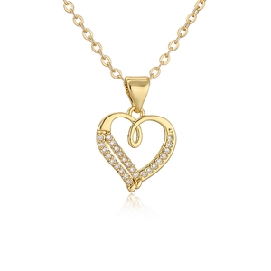 Fashion 18K gold plated copper heart necklace with zircon stones on white background