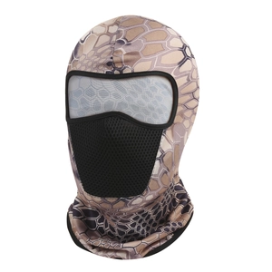 Detail of Kryptek camo tactical balaclava featuring breathable black mesh mouthpiece