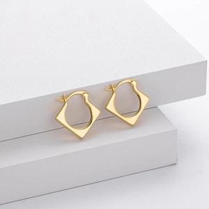Minimalist square geometric hoop earrings in polished gold finish for casual wear