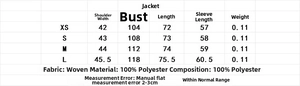 Tableau des tailles pour chemise femme à manches longues avec mesures et détails du tissu