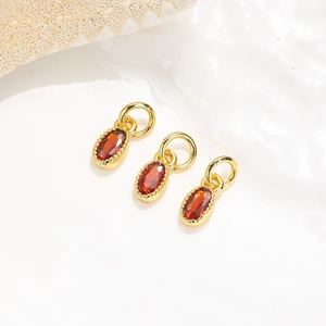 Trois pendentifs ovales en zircon rouge avec bords perlés dorés pour bijoux DIY