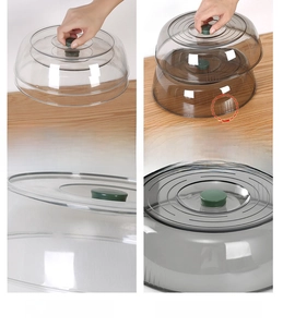 Detailed comparison of thickened transparent food cover with ergonomic handle and stripe texture