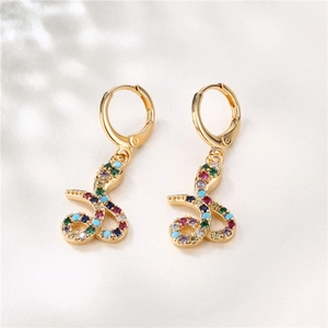 Fashionable 18K gold plated copper snake earrings with colorful zircon stones