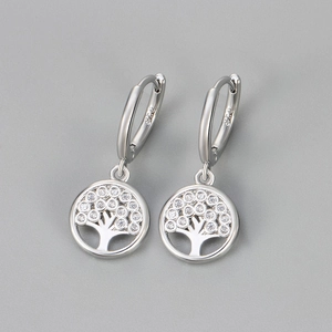 Exquisite S925 silver life tree hoop earrings with micro-pave white zircon stones