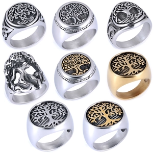 Retro stainless steel tree of life and Celtic knot rings for men in various finishes