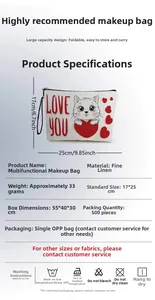 Detailed product dimensions and specifications for cat print fine linen makeup bag