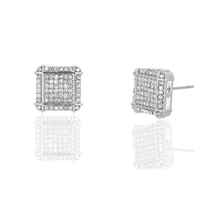 Hip hop square iced out stud earrings for men featuring clear white zircon inlay