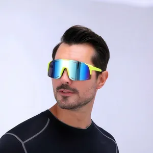 Neon yellow sports cycling sunglasses with blue polarized lenses for outdoor running
