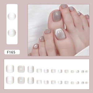 F165 24pcs light brown cat eye toe nail press-ons with shimmering light sensory texture