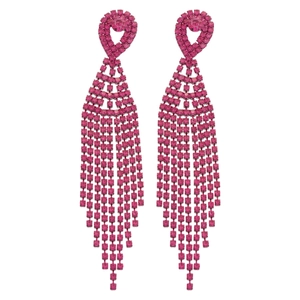 Elegant rose pink tassel earrings with silver needles and sparkling rhinestones for women