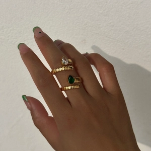 18k gold plated stainless steel teardrop zircon rings with vintage textured bands
