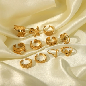 Stainless Steel Ring Irregular Hammered Wavy Butterfly Open Adjustable Waterproof Gold Jewelry Women