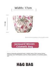 Macro view of woven palm tree jacquard fabric showing textile texture and dimensions