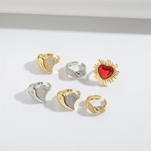 Minimalist 6-piece adjustable heart ring set in gold and silver finish for women