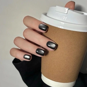 Press On Nails Black Cat Eye Magnetic Effect Square Round Shape ABS Plastic Elegant Fashionable Daily Wear For Women