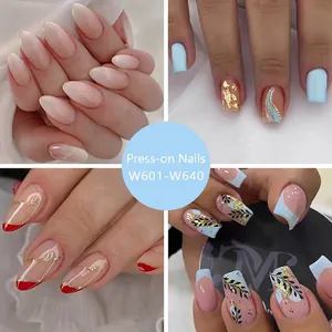 French Style Press On Nails Floral Butterfly Marble Design Resin Artificial Fake Nails For Women Manicure