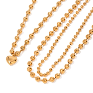 18k gold plated stainless steel ball chain necklace set with polished heart pendant