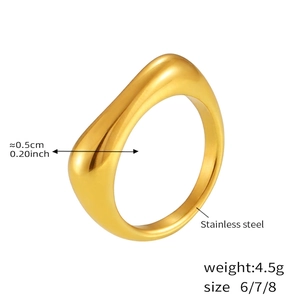 Detailed view of 18k gold plated stainless steel wavy ring with width and weight specs