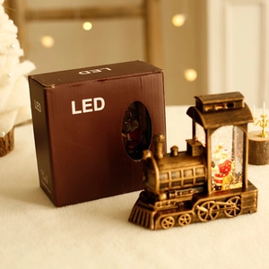 Retro train-shaped LED Santa Claus night light with gift box for Christmas decoration