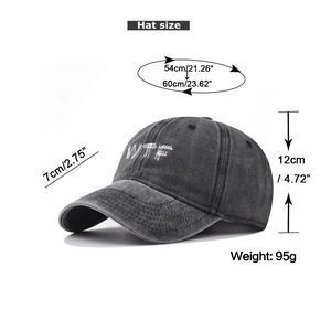 Detailed dimensions of the vintage washed cotton baseball cap with WTF embroidery