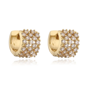 Hip hop 18K gold plated huggie earrings with iced out zircon pavé and hollow C shape design