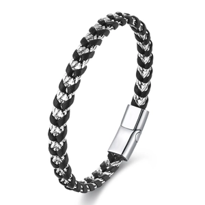 Minimalistisches Rindsleder Armband Für Herren 316L Edelstahl Magnetverschluss Geflochtener Mehrlagiger Industriestil Schmuck