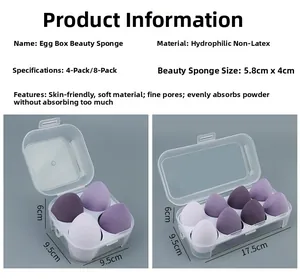 Detailed size specifications of ultra-soft makeup sponges in set boxes for dry and wet use