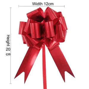 Metallic red ball flower bow for gift wrapping with 12cm width and 20cm height size
