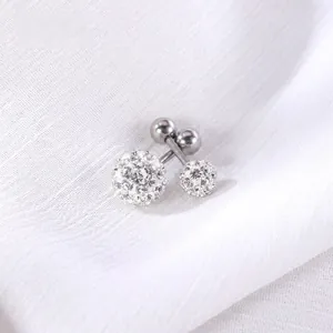 Sparkling crystal pavé ball stud earrings in silver titanium steel with zircon stones