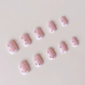 French tip ballet press-on nails in pink with sparkling rhinestones set of 24 pieces